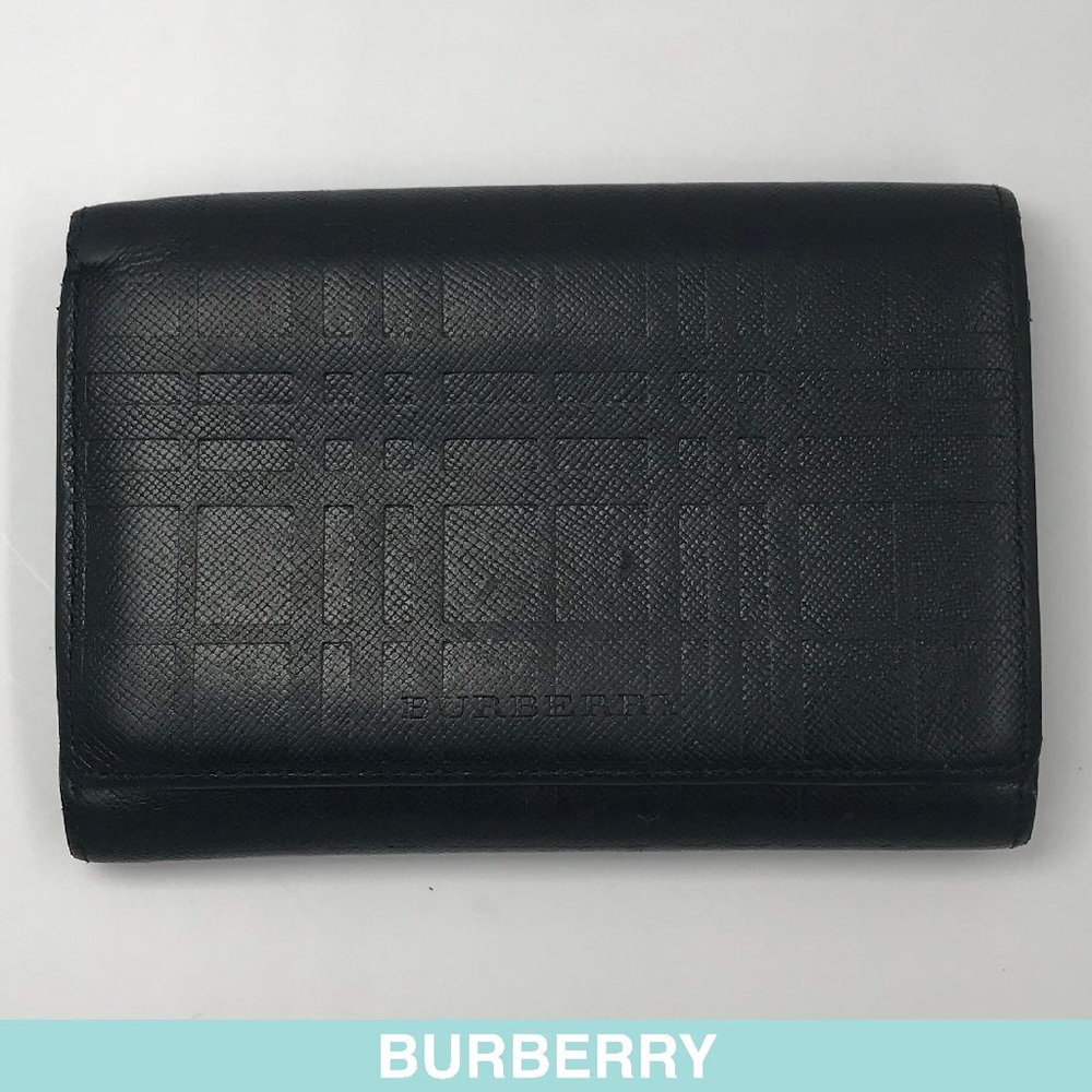 Auth Burberry Nova check black leather tri-fold wa